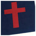 Navy blue fabric with a red cross on a white background