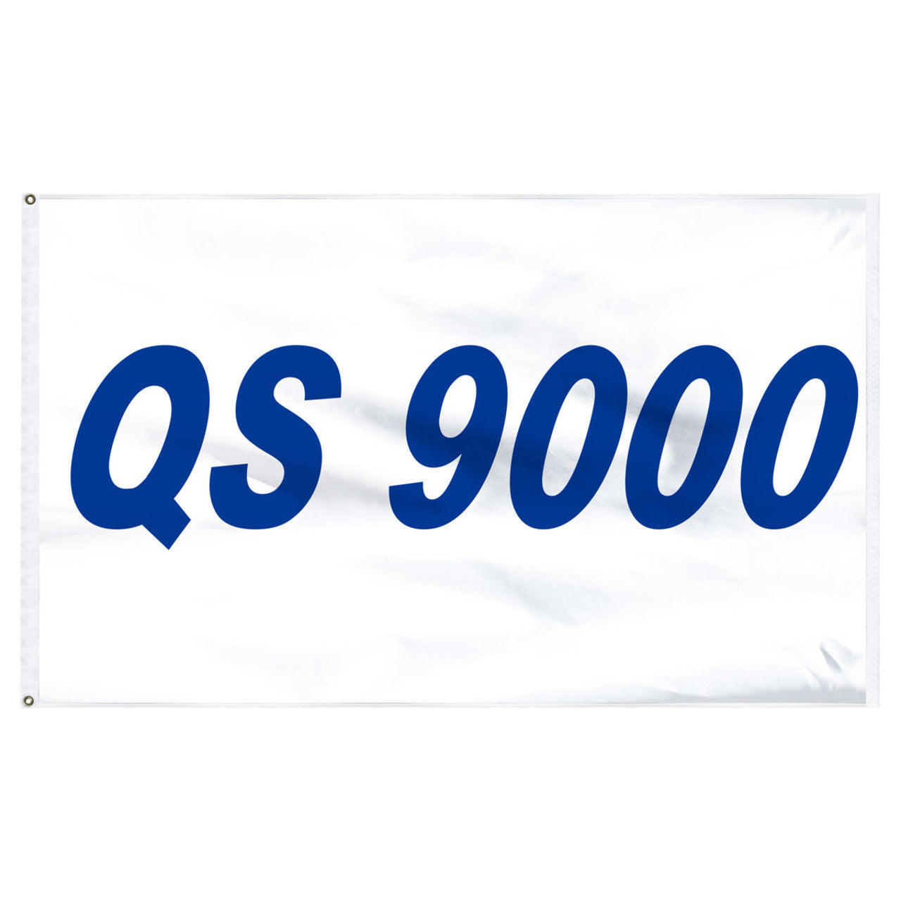White banner with blue text 'QS 9000' on a white background