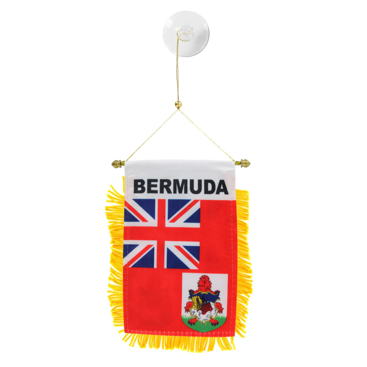 Bermuda flag hanging banner with Union Jack and coat of arms on a white background