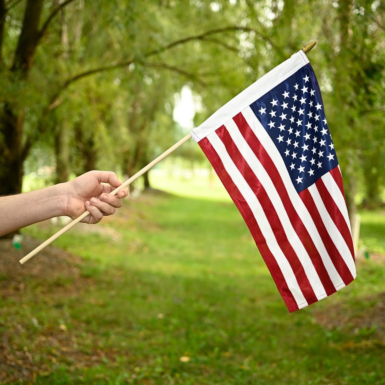 Double Sided American Stick Flag - Durable Knit Polyester - 12" x 18"