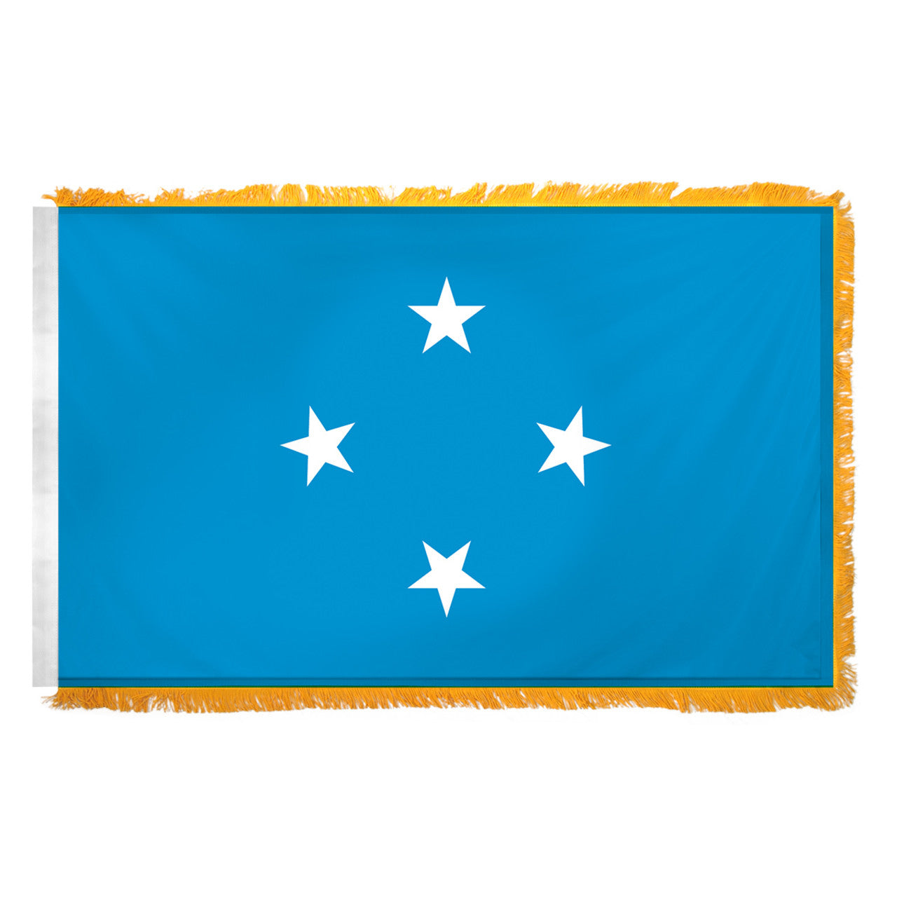 A Micronesia flag with blue background and four white stars.