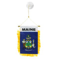 Miniature flag of Maine with yellow fringe on a white background