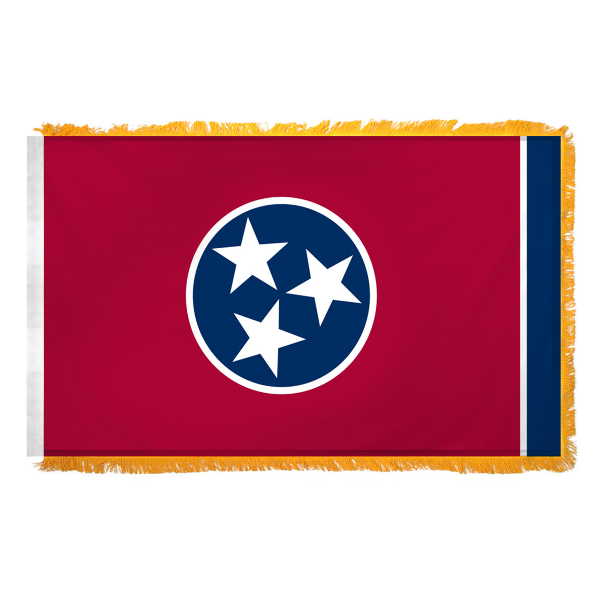 Tennessee state flag with a blue circle featuring three white stars on a red background
