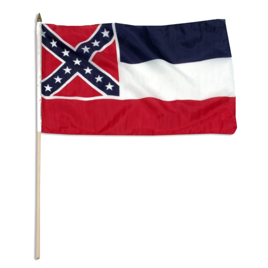 Mississippi state flag with a red, white, and blue design on a white background