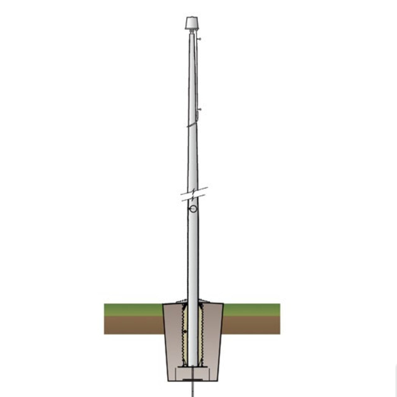 EC25IH Deluxe Internal Halyard Series 25ft Commercial Flagpole - .188in Wall Thickness - 6in Butt Diameter