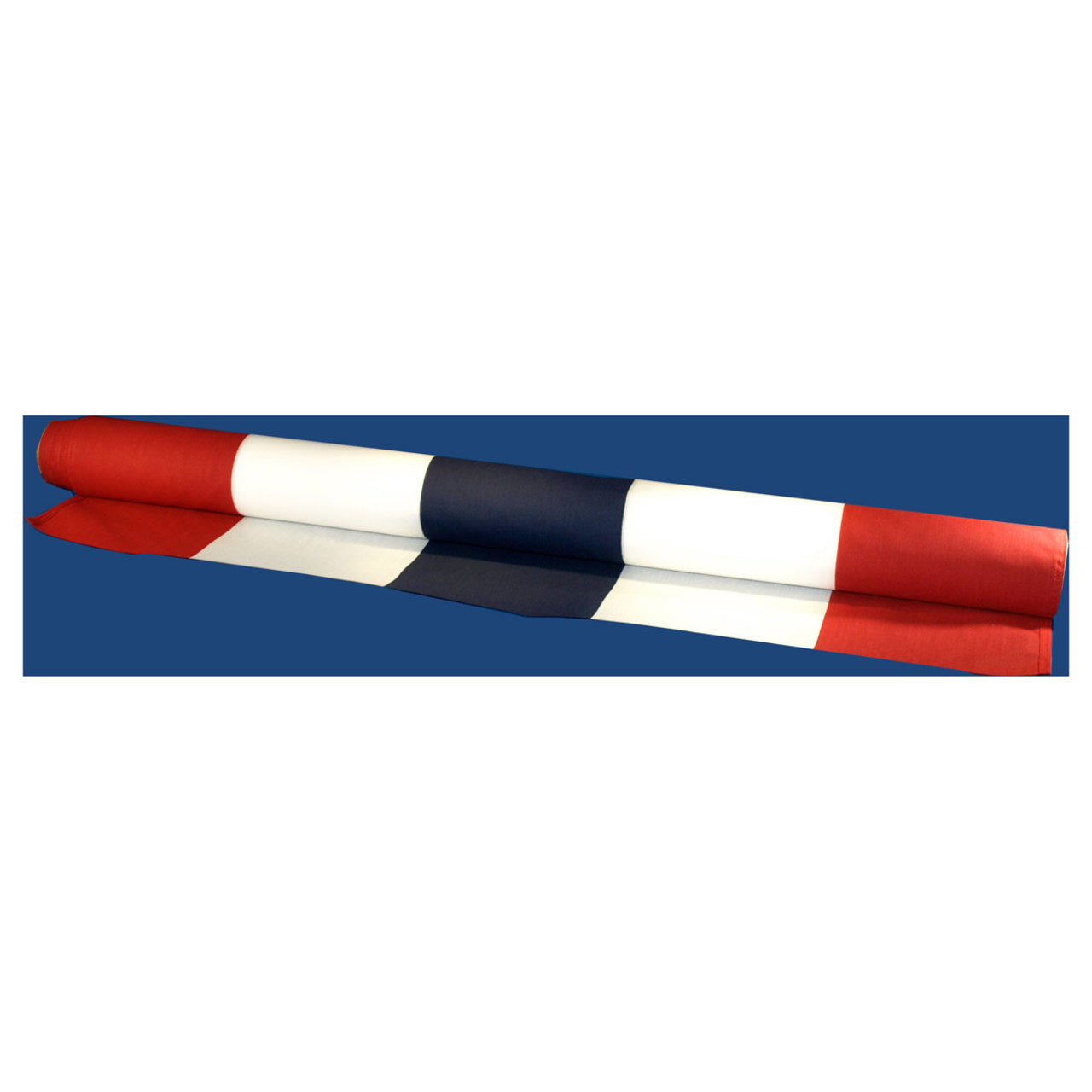 Rolled red, white, and blue patriotic bunting fabric