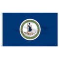 Virginia state flag featuring the historic full-color state seal and 'Sic Semper Tyrannis' motto on a solid dark blue field.