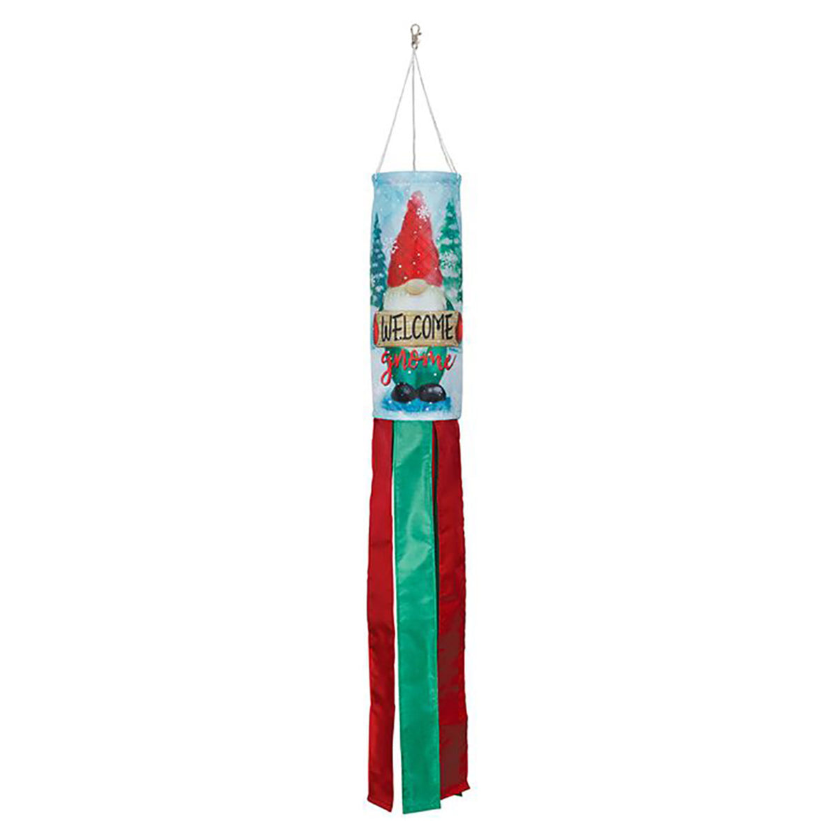 Decorative windsock with a gnome design on a white background