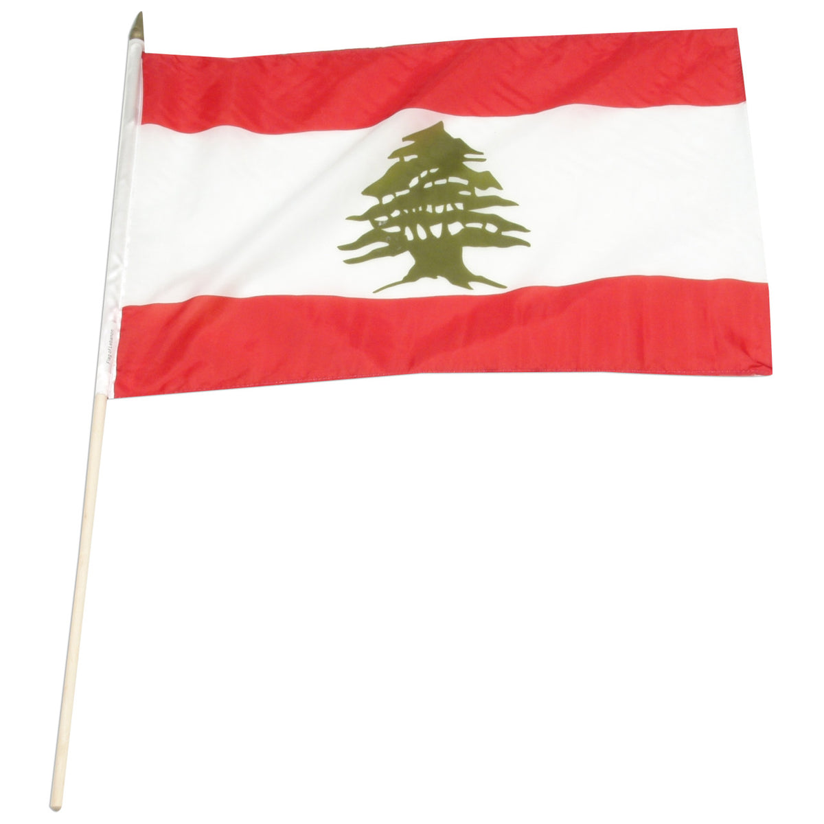 Red and white flag of Lebanon with green cedar tree in the center.