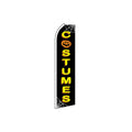 Halloween-themed feather flag with 'Costumes' text and pumpkin design on a white background