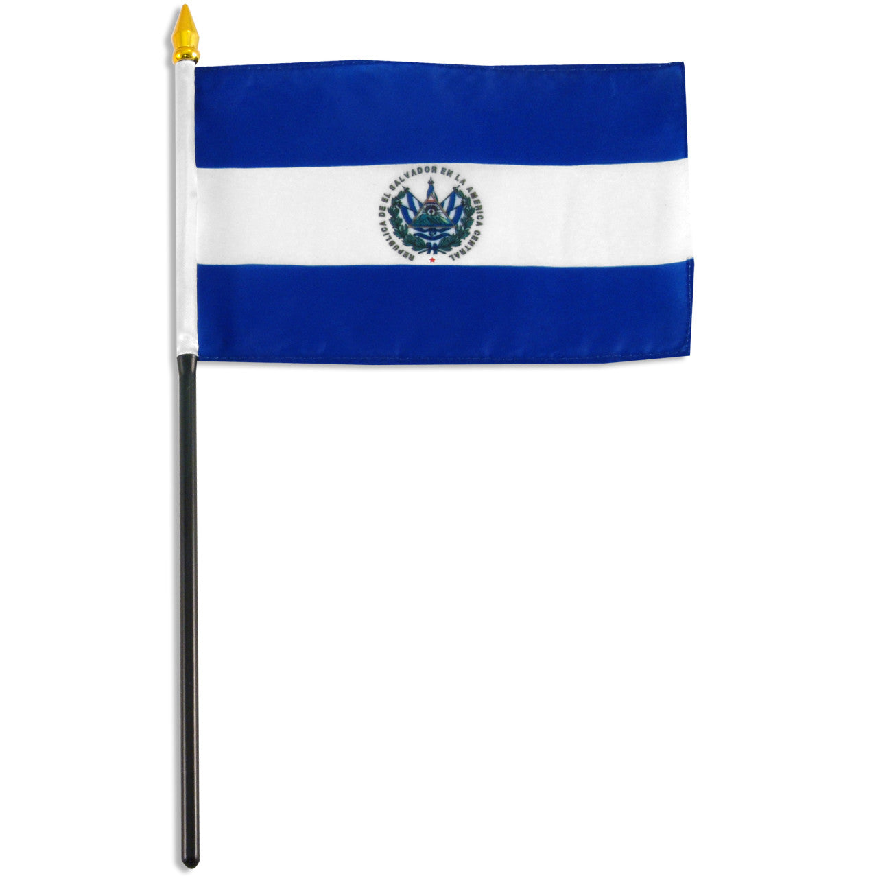 Flag of El Salvador with coat of arms in the center on a white background