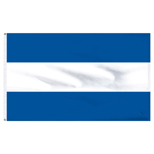 Flag with two blue horizontal stripes and one white stripe in the middle on a white background