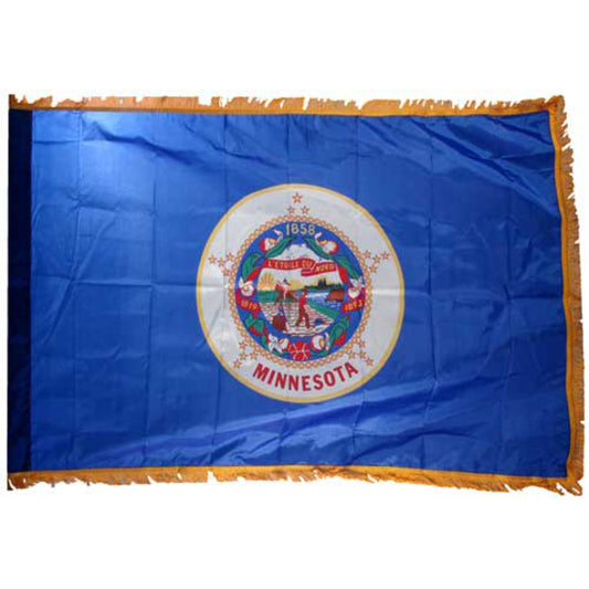 Minnesota state flag with blue background and gold fringe
