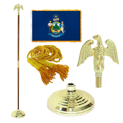 Super Tough Indoor Flagpole Kit with Nylon 3' x 5' Maine Flag