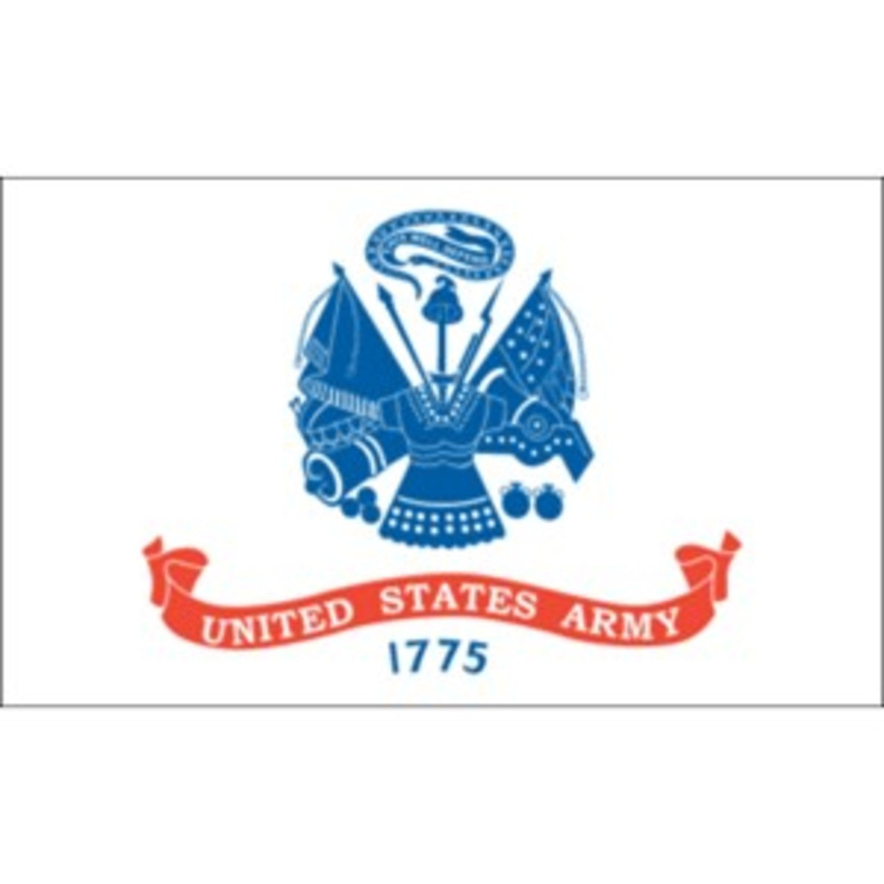 United States Army emblem with red banner and blue eagle on white background