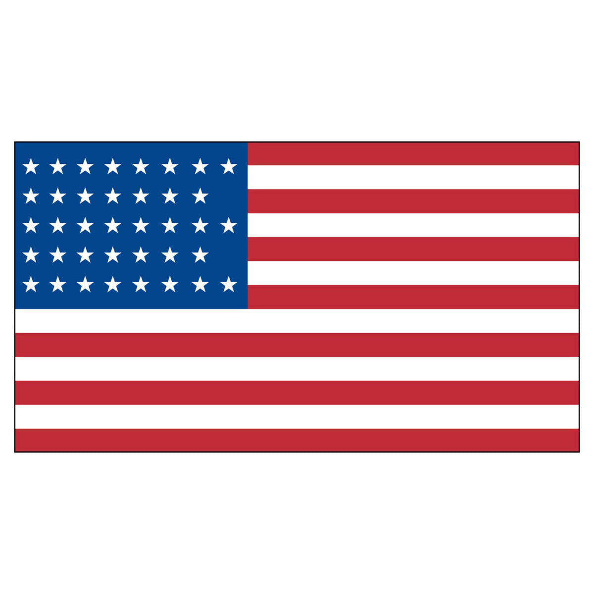 American flag with blue canton and 38 white stars on the left, red and white stripes on the right.