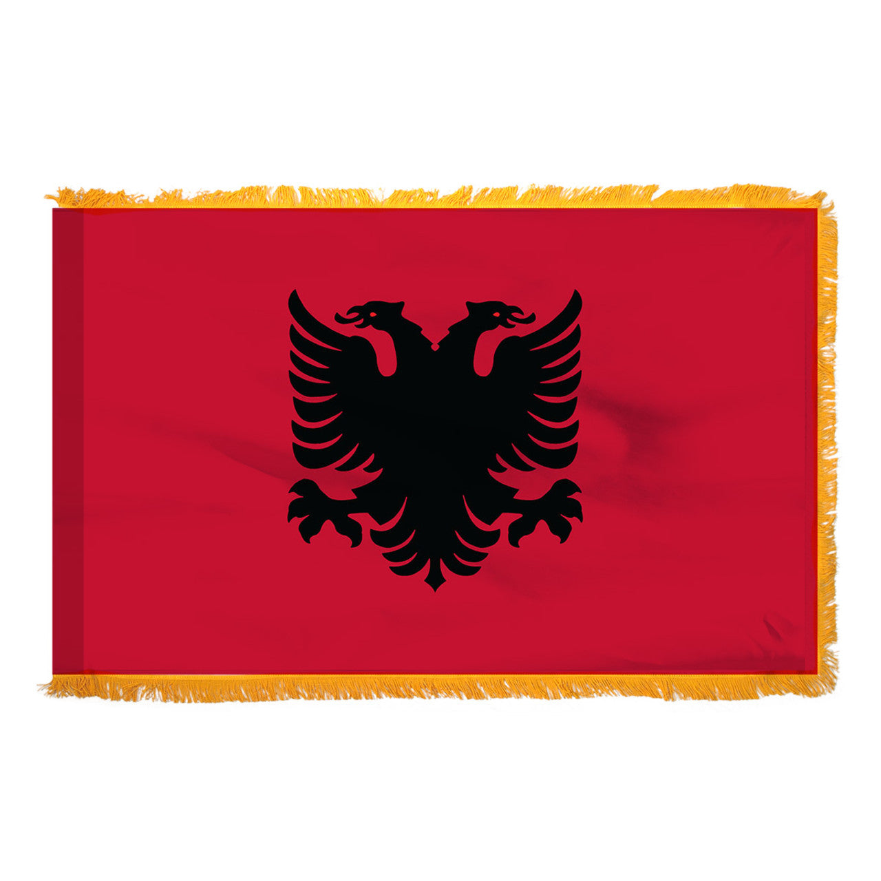 A red flag of Albania with a black double-headed eagle in the center