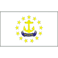 Rhode Island state flag featuring the iconic gold anchor, thirteen gold stars, and the 'Hope' motto scroll on a solid white background