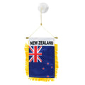 Hanging New Zealand flag with yellow fringe on a white background