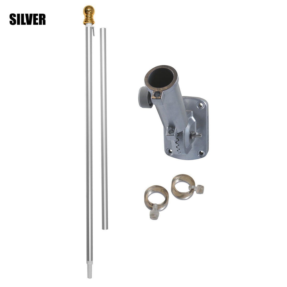 American flagpole kit with pole, rings, and mounting base