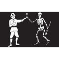 Illustration of a skeleton and a person in uniform on a black background