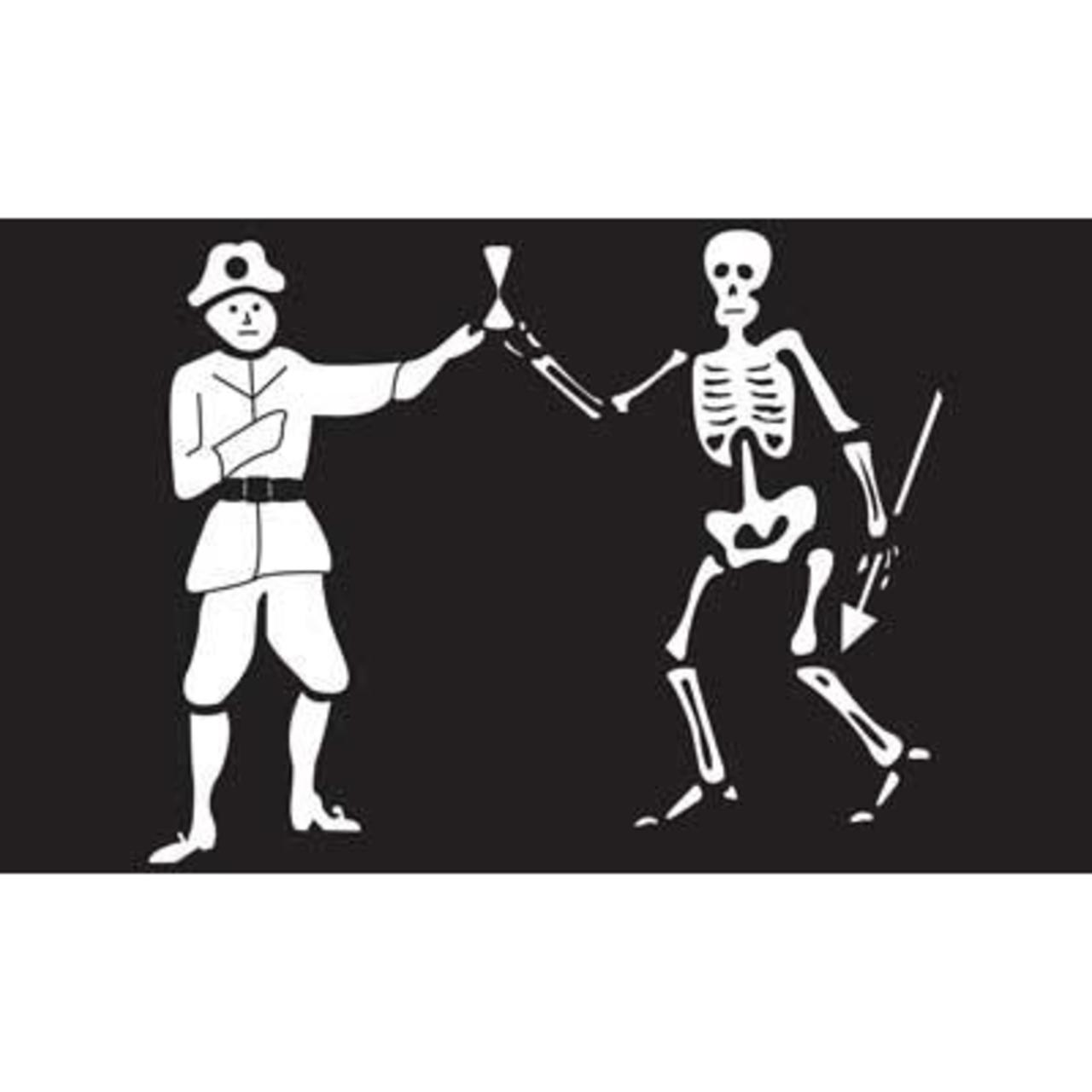 Illustration of a skeleton and a person in uniform on a black background