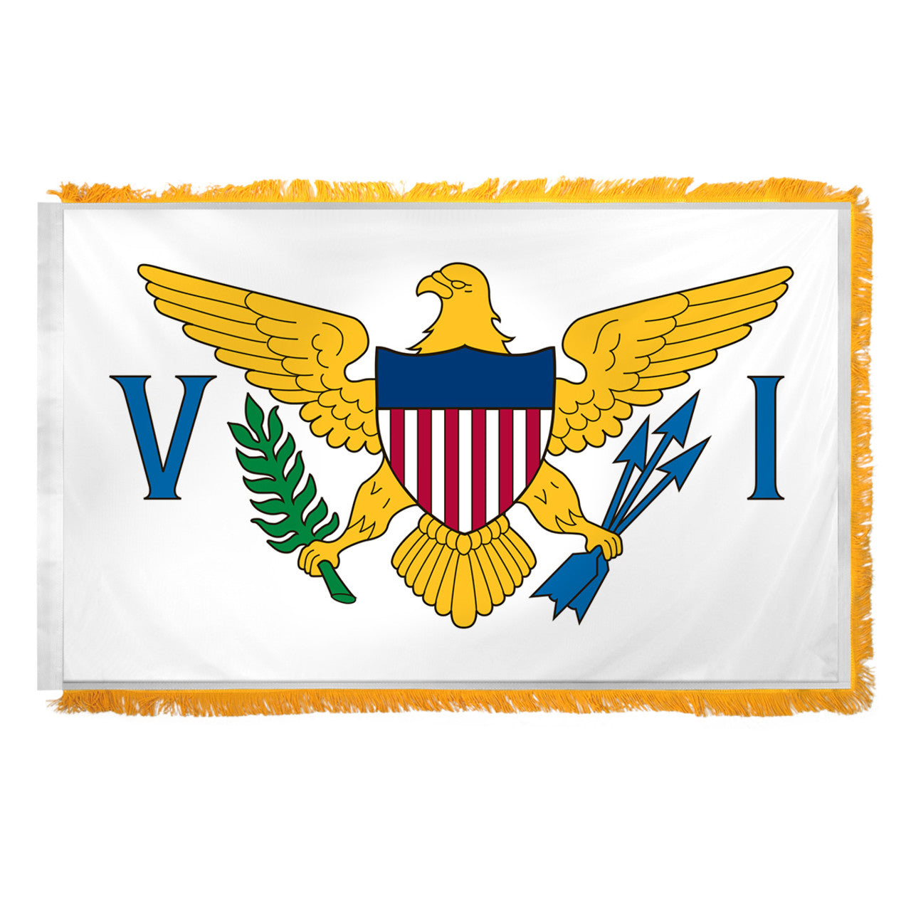 U.S. Virgin Islands flag with a yellow eagle emblem on a white background