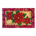 Decorative flag with red poinsettias and gold swirls on a red background