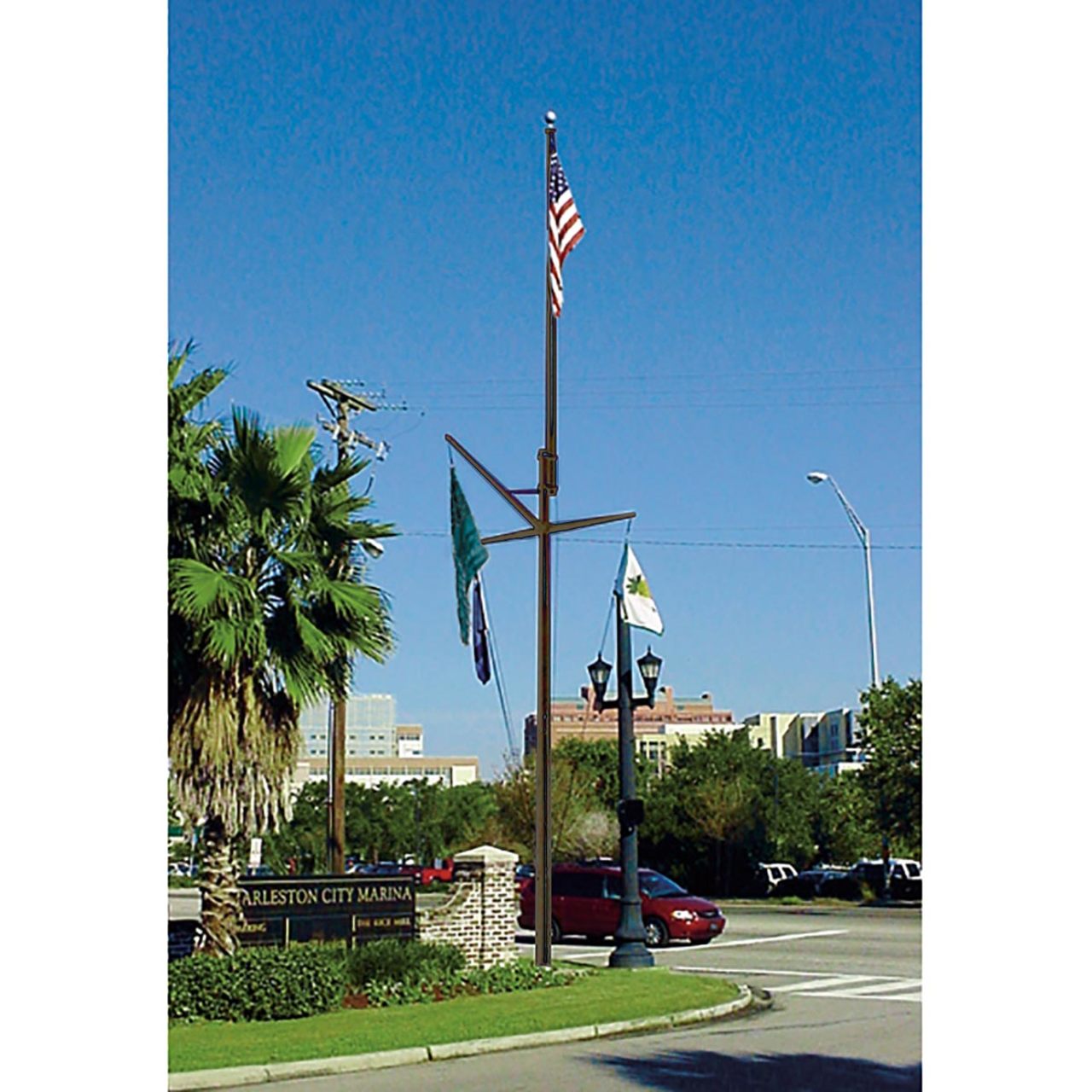Nautical Double Mast Series 80ft 3 Sections Commercial Flagpole - .375in Wall Thickness - 12in Butt Diameter