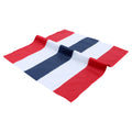 Red, white, and blue patriotic bunting on a white background