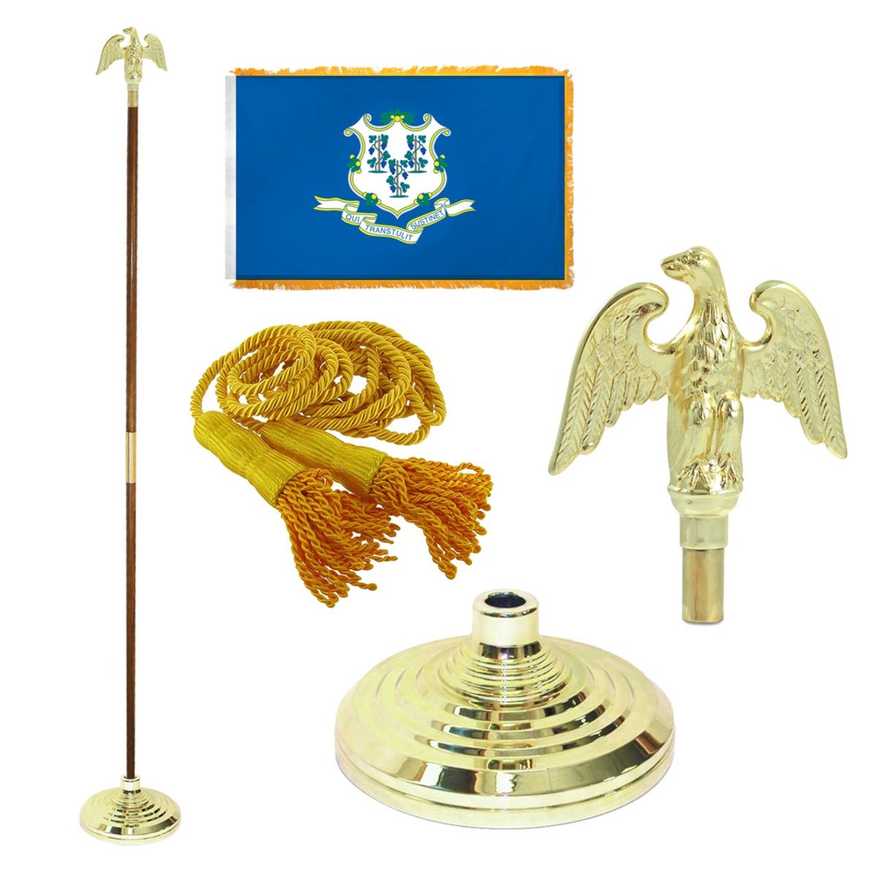 Super Tough Indoor Flagpole Kit with Nylon 4' x 6' Connecticut Flag