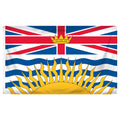 Flag with British Columbia design featuring a sun and crown on a white background