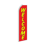Red banner with yellow 'WELCOME' text on a white background