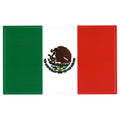 Flag of Mexico with green, white, and red colors and a central coat of arms featuring a bird.