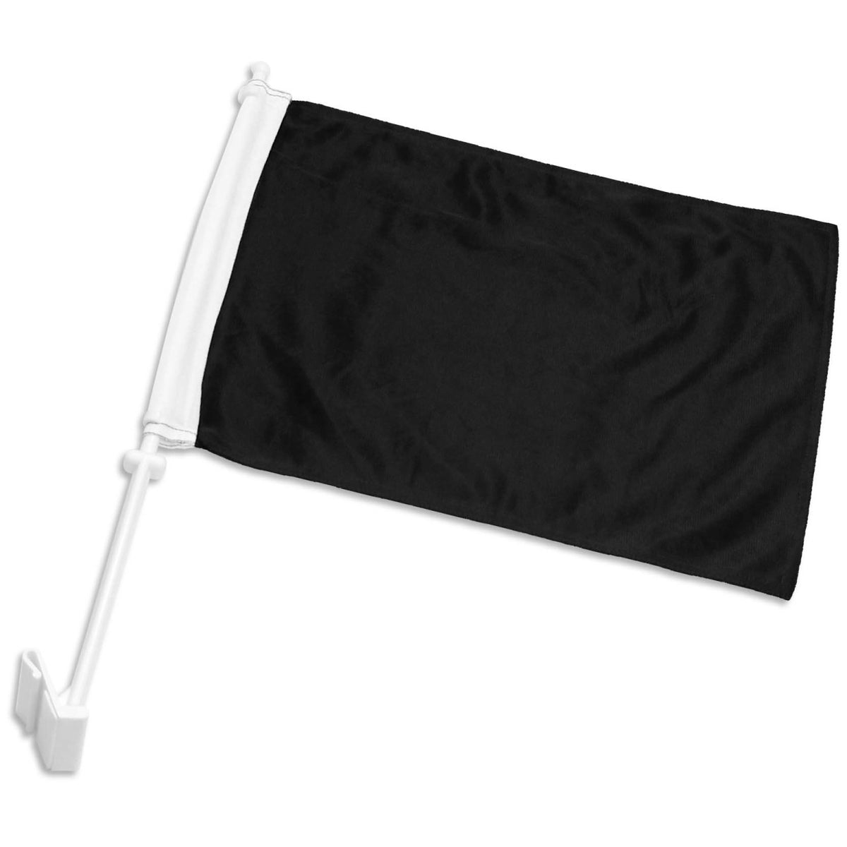 Black car flag with a white rod on a white background