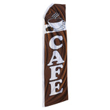 Swooper banner with 'CAFE' text and coffee graphics on a brown background