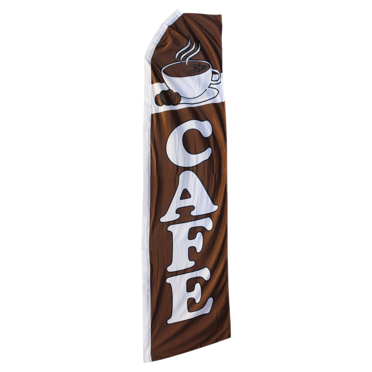 Swooper banner with 'CAFE' text and coffee graphics on a brown background