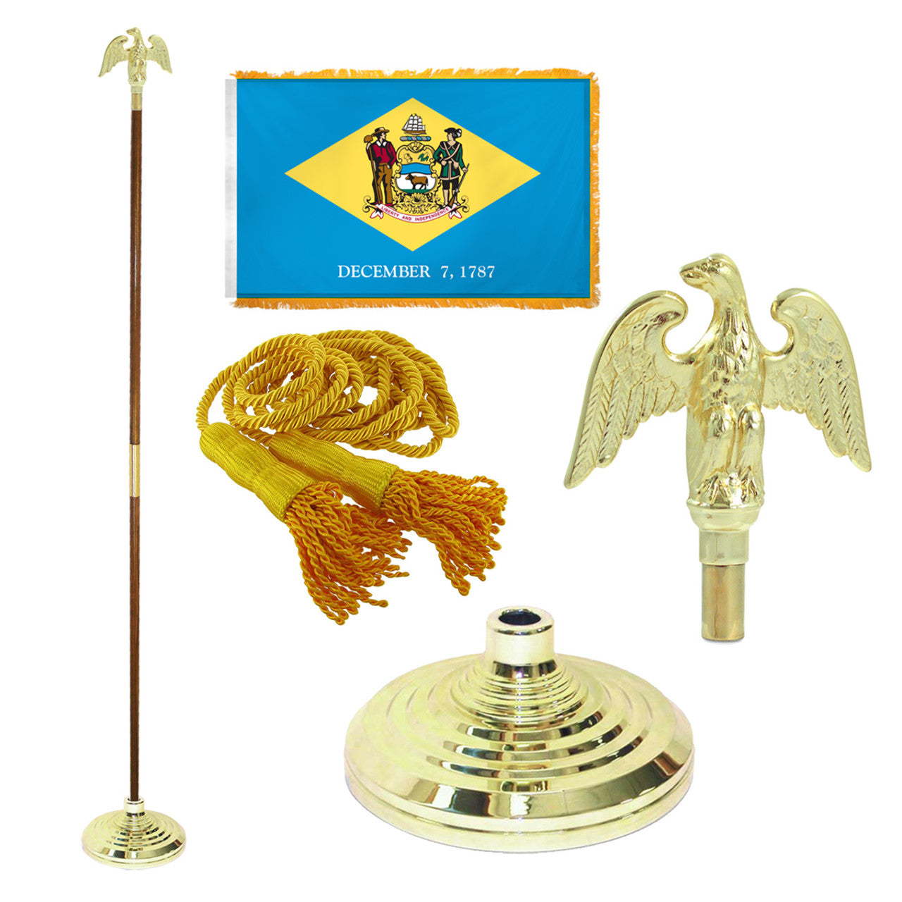 Super Tough Indoor Flagpole Kit with Nylon 3' x 5' Delaware Flag