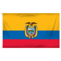 Flag of Ecuador with yellow, blue, and red colors and a central emblem featuring a bird