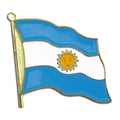 Pin with a design resembling the Argentine flag on a white background