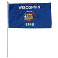 State of Wisconsin flag featuring the full-color state coat of arms, the 'Forward' motto, and 'Wisconsin 1848' text on a solid dark blue field.
