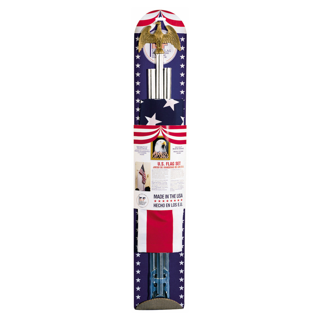 Outdoor Wall Mounted Residential American Flagpole Kit - 3ft x 5ft Flag with Ties