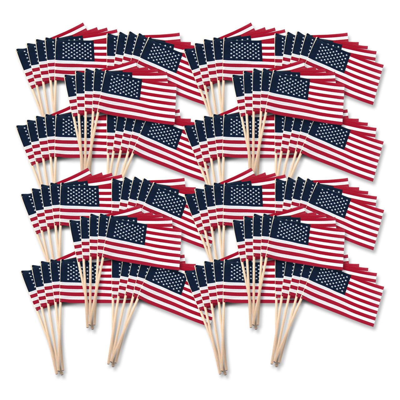 Super Tough 4"x6" Cotton US Stick Flag with No Spear Tip - 100 Pack