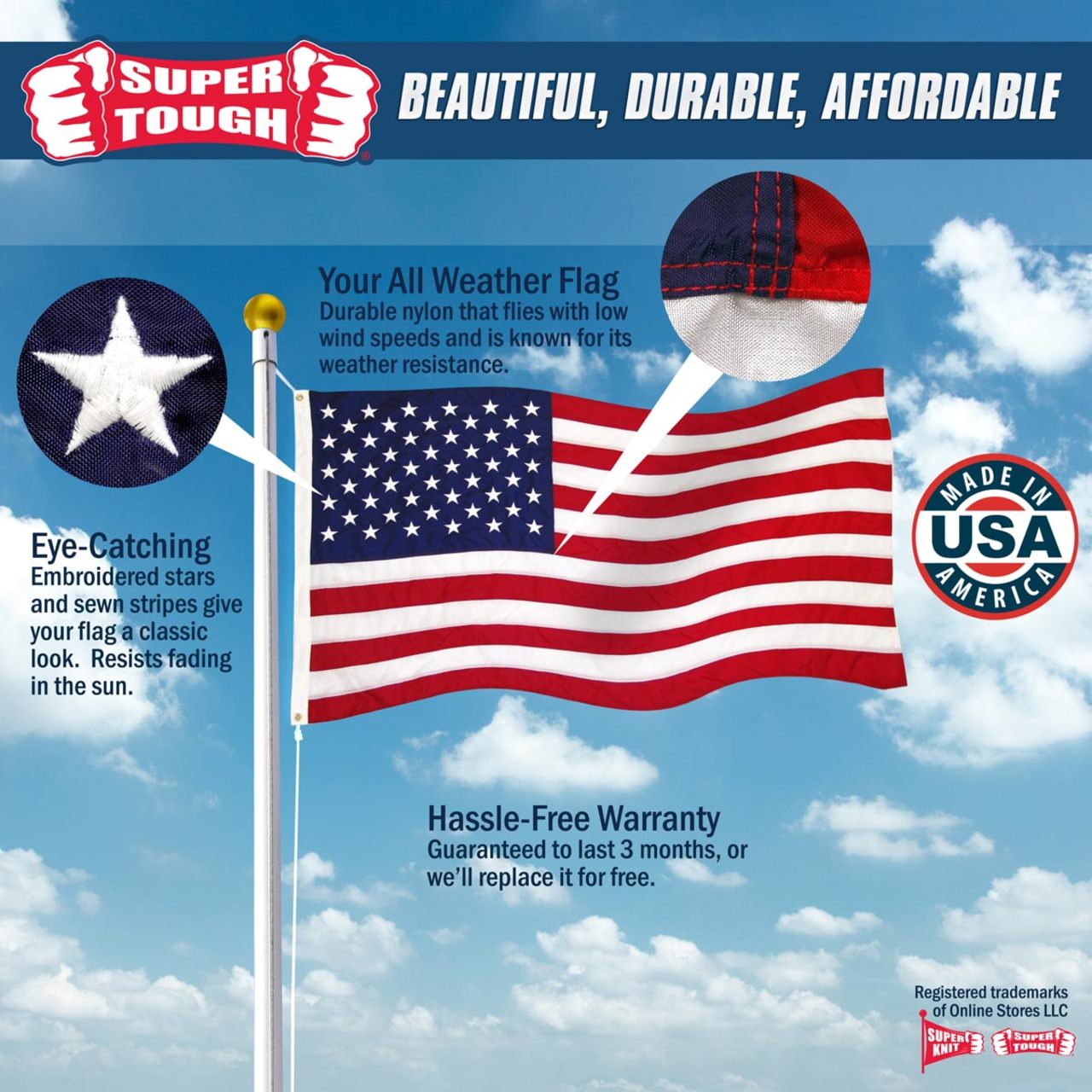 Super Tough 5ft x 8ft Nylon American Flag