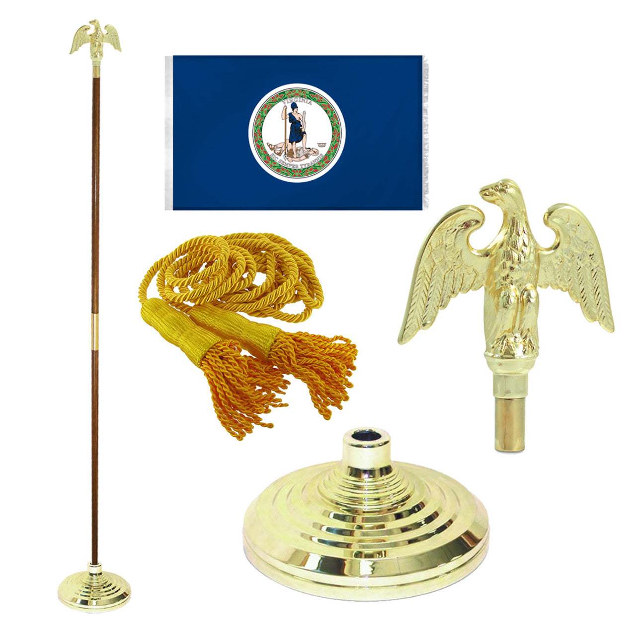 Super Tough Indoor Flagpole Kit with Nylon 3' x 5' Virginia Flag