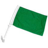 Green car flag attached to a white stand on a white background
