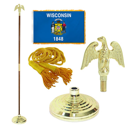 Super Tough Indoor Flagpole Kit with Nylon 3' x 5' Wisconsin Flag