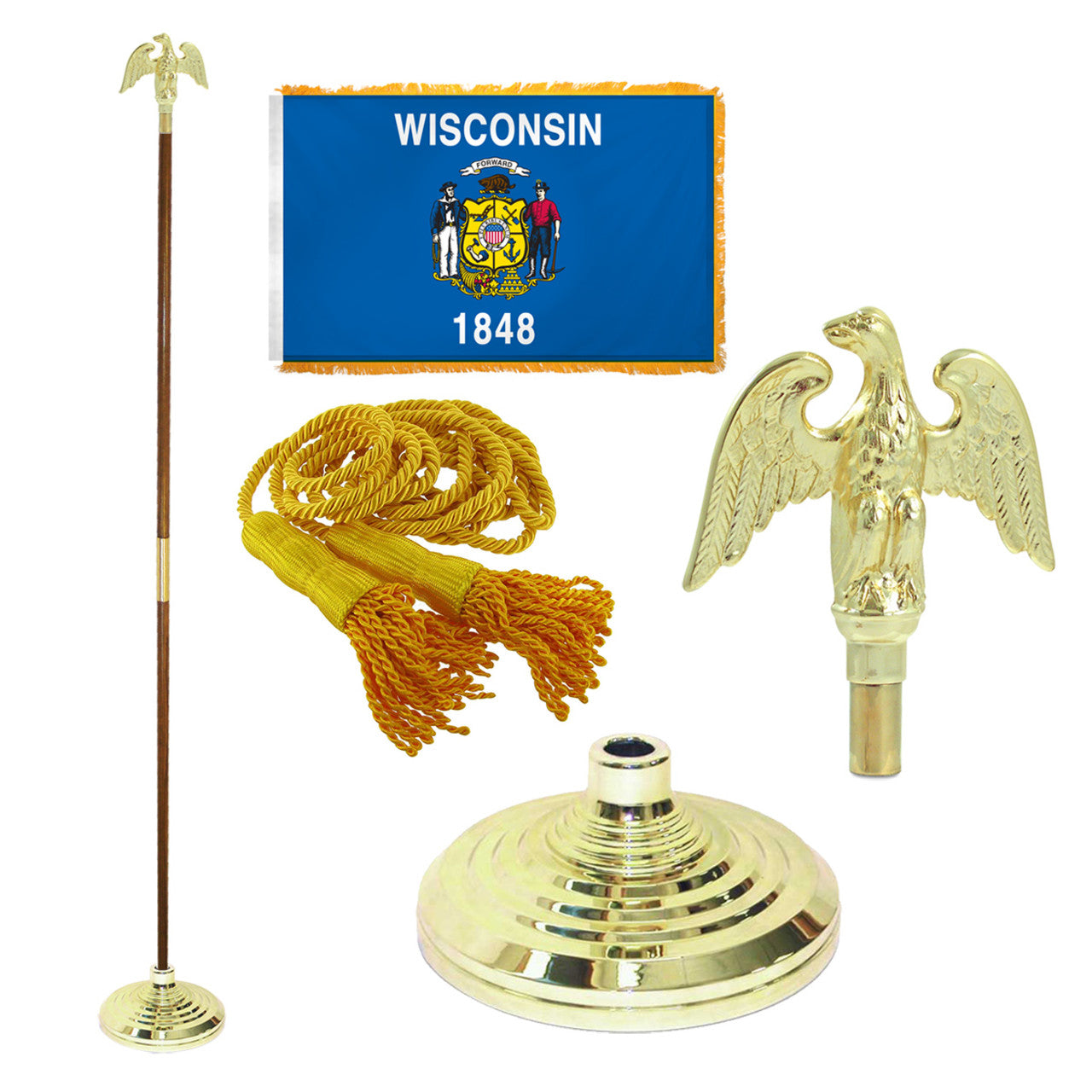 Super Tough Indoor Flagpole Kit with Nylon 3' x 5' Wisconsin Flag