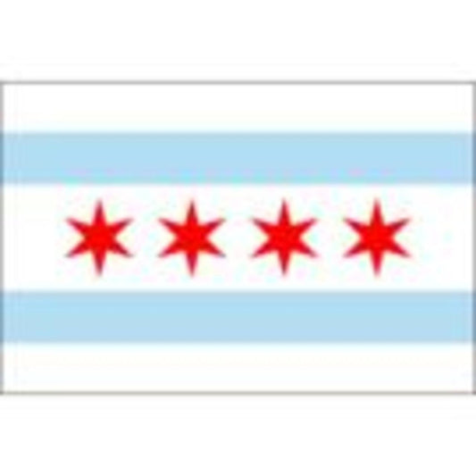 Chicago City Flag 3ft x 5ft Nylon - Secondary Image - United States Flag Store City of Chicago flag with four red stars and two light blue horizontal lines