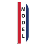 Logo with vertical red and blue stripes and the word 'MODEL' in black.